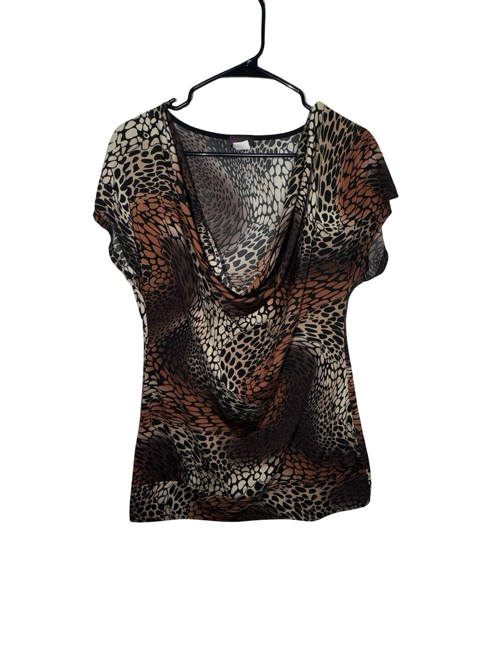 Agenda Brown & Cream Animal Print Cowl Neck Blouse